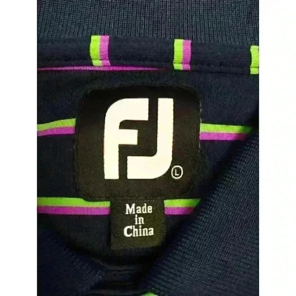 FootJoy FJ Men's Golf Polo Shirt Navy Purple Green Striped Size Large - Picture 4 of 10